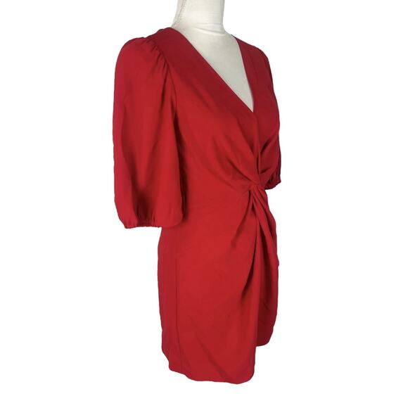 Amanda Uprichard Susannah Red Mini Dress Front Twist Ruched Shoulder Size Small - Picture 3 of 7
